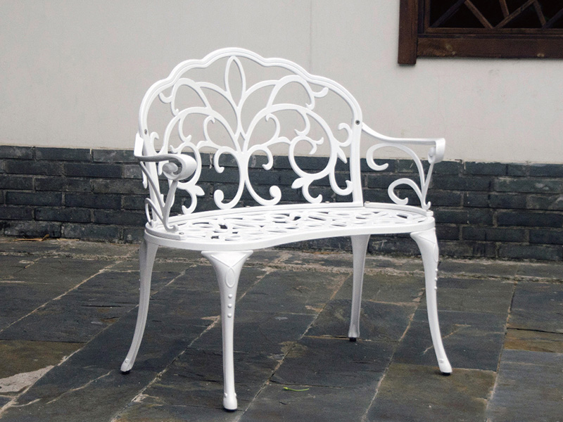 Banc de patio blanc extérieur coulé en aluminium jardin de loisirs yqa-83602
