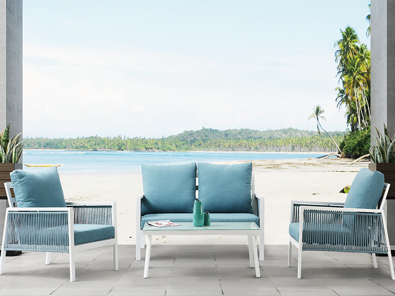 Ensemble de conception de loisirs de luxe en aluminium, Patio de jardin, canapé d'extérieur en corde tissée d'hôtel YQC-2710