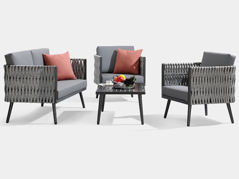 Mobilier d'extérieur populaire, ensemble de sièges de canapé en corde tissée, 4 pièces, pour patio et jardin, YQC-2731