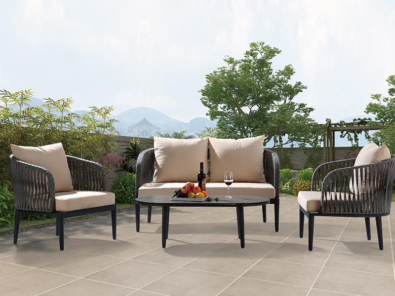 Meubles en corde, ensembles de canapés en alu, meubles d'extérieur, ensembles de canapés, 4 pièces, corde en Alu YQC-2732