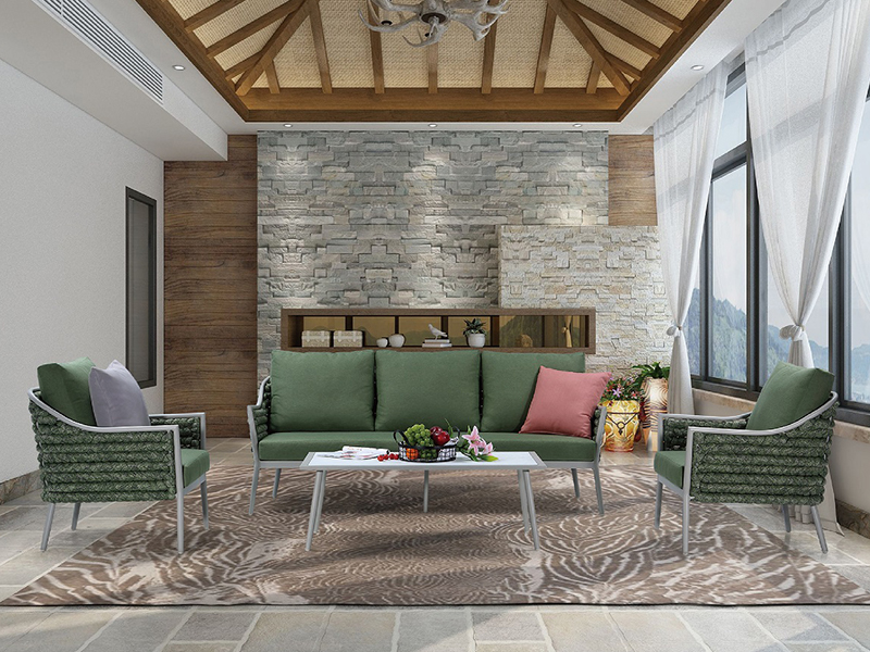 Ensemble de canapé tissé en corde de jardin extérieur, meubles de salon YQC-2735