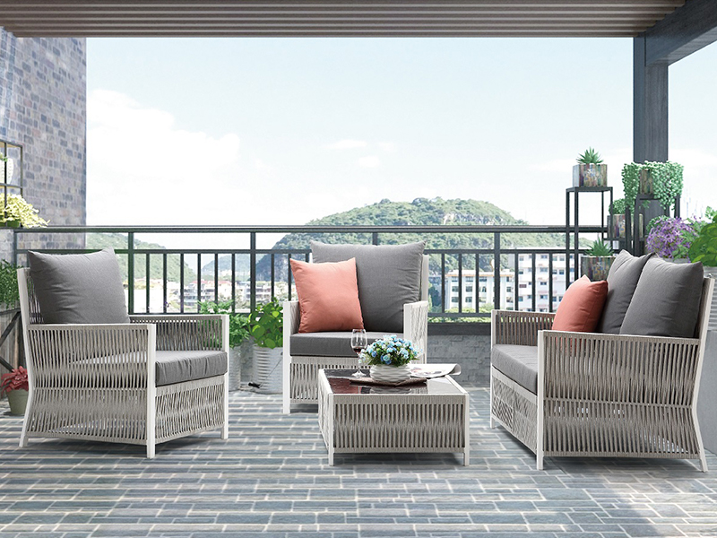 Ensemble de chaises directement en usine, mobilier d'extérieur, canapé en corde de jardin tissé à la main