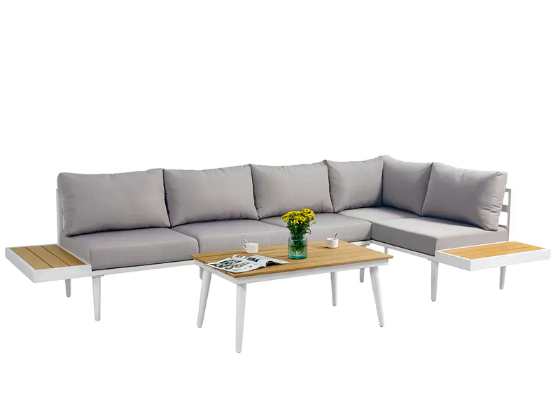 Ensemble de canapés combinés en aluminium, ensemble de canapés 3 pièces avec bois synthétique, mobilier d'extérieur YQC-2762