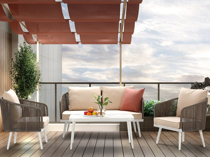 Ensemble de canapé en aluminium, meubles européens d'extérieur tissés à la main, corde de jardin, cour, YQC-2785