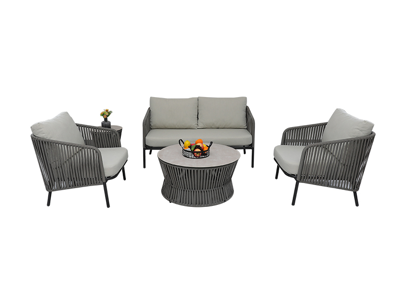 Canapé tissé en corde de jardin, mobilier d'extérieur classique au design moderne, 5 pièces, YQC-2796