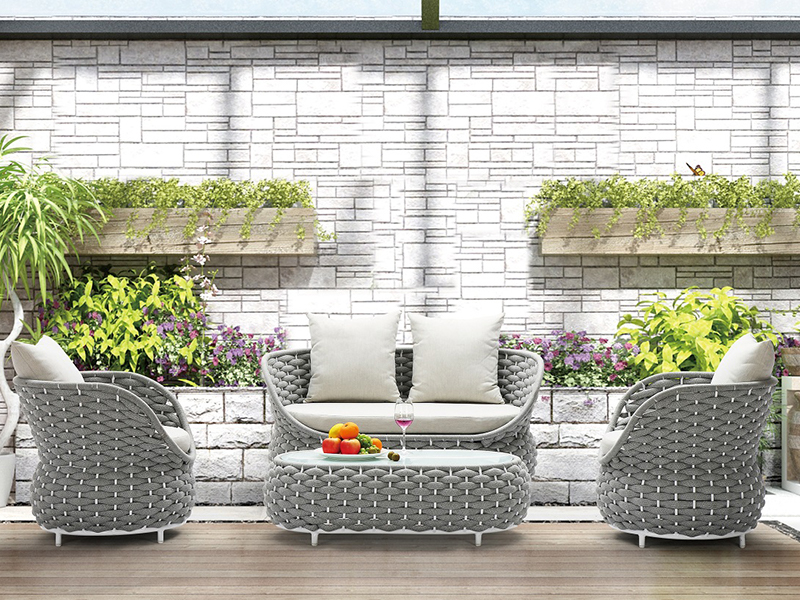 Station extérieure et café extérieur 4 pièces ensemble en aluminium canapés de jardin en corde YQC-2902