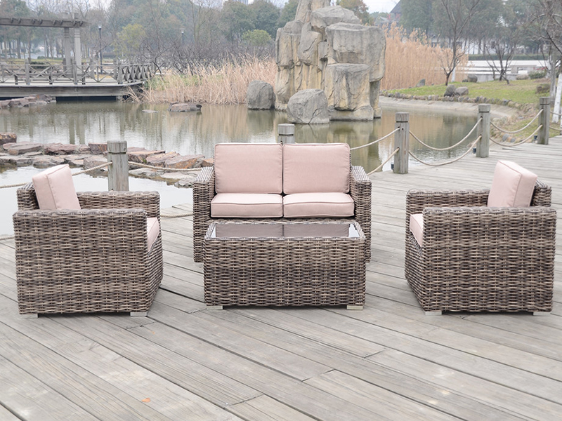 Canapé de loisirs en plein air, canapé en rotin 4 pièces, canapé en rotin avec cadre en aluminium, YQR-396A